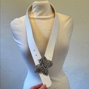 XOXO Butterfly buckle white leather belt